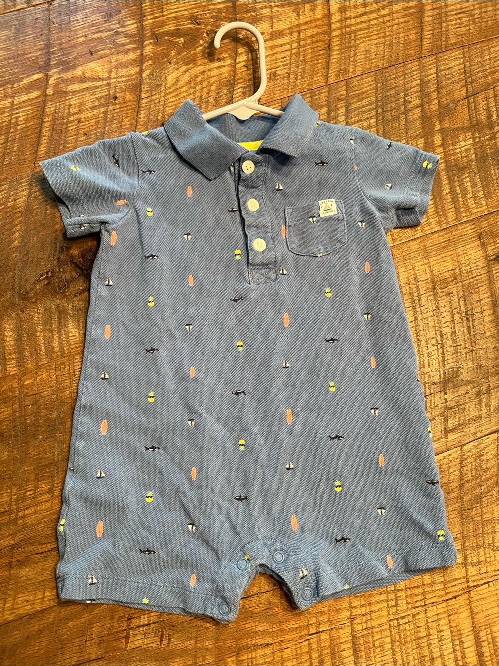 Carter's Blue Polo Romper with Nautical Icons